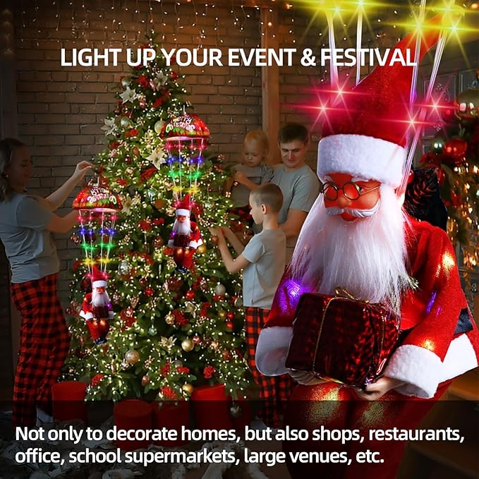 Christmas Decorations Santa Claus Lights,LED Parachute Lights,3AA Battery Box Christmas Decor Window Lights Outdoor, Hanging Xmas Lights, Holiday Indoor Porch Garden Party (Colorful LED)