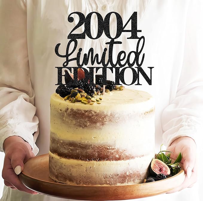 Limited EDITION 2004 Cake Topper - Black Glitter Happy 21st Birthday Party Cake Decoration Supplies, Cheer to 21 Years Cake Bunting Decor for 21st Birthday Party Photo Booth Props