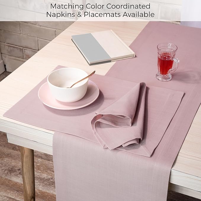 D'Moksha Homes Beige Table Runner 14 x 120 Inch - Faux Linen Dining Table Runner 120 Inches Long - Wrinkle Resistant, Machine Washable for Fall, Thanksgiving, Holiday - 100% Recycled Fabric