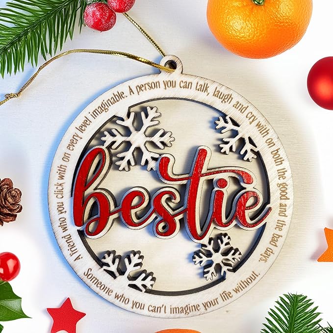 Bestie Christmas Ornament, Wooden Keepsake, Perfect Friendship Gift for BFF, Personalized Bestie Holiday Decor, Best Friend Christmas Tree Decoration