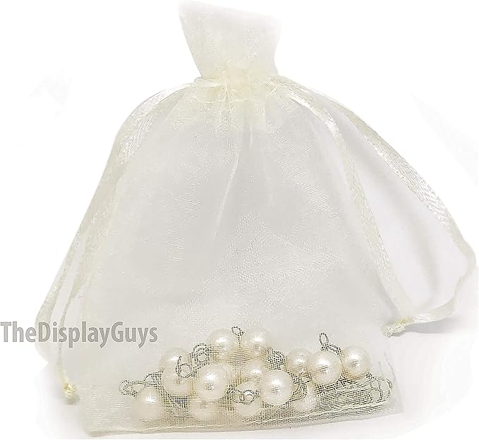 TheDisplayGuys 48-Pack 3x4 Cream/Beige Sheer Organza Gift Bags with Drawstring, Jewelry Candy Treat Wedding Party Favors Mesh Pouch