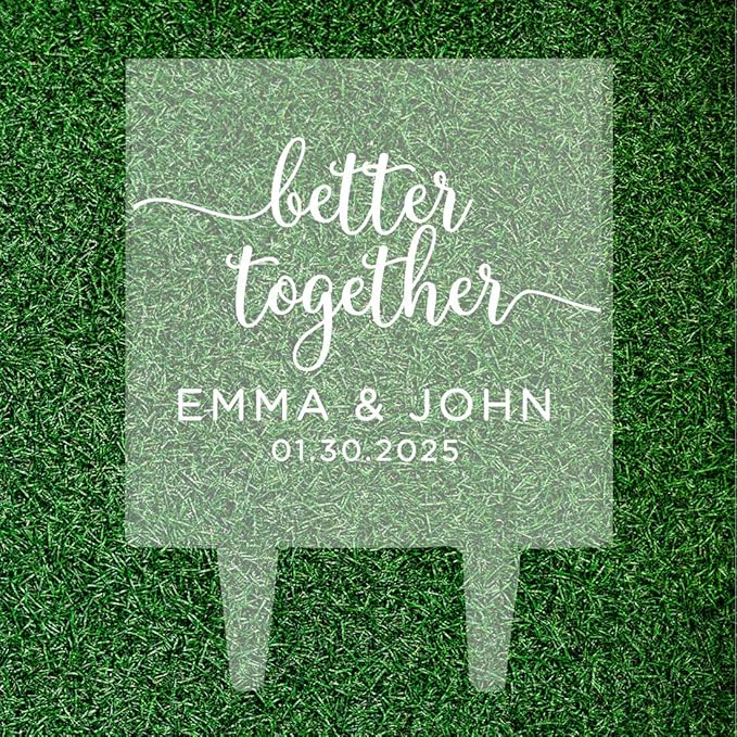 Andaz Press Better Together Modern Custom Wedding Cake Topper, Acrylic Square Personalized Couple Cake Topper