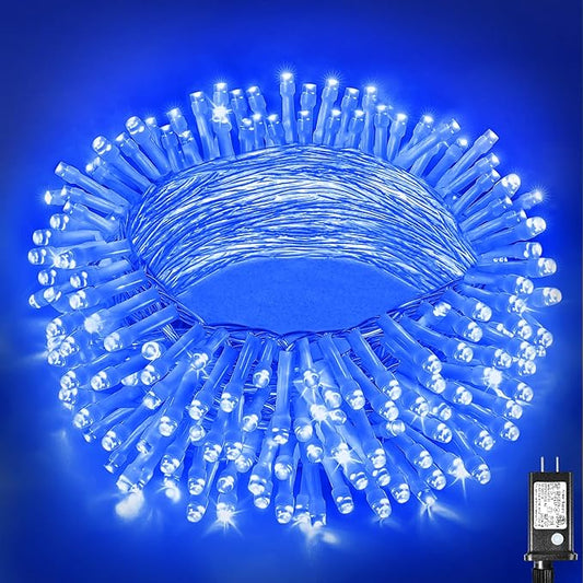 66ft 200 LED Christmas Lights Outdoor - 8 Modes Christmas String Lights Clear Wire with Time Memory, Waterproof Plug in Fairy String Lights for Indoor Outdoor Home Party Garden Decoration, Blue