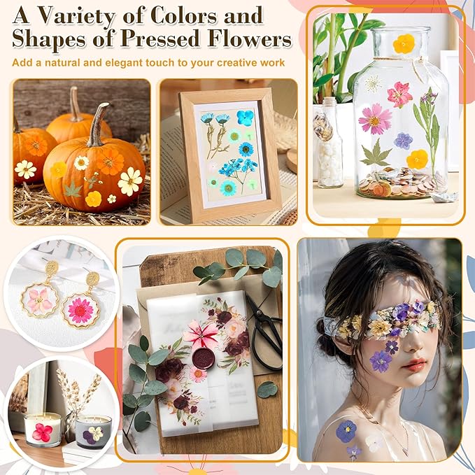 120 PCS Real Pressed Flowers, Natural Dried Pressed Flowers for Resin, Dried Florals Dry Flowers Leaves Kit with Tweezers for Scrapbooking DIY Art Crafts, Mother’s Day Birthday Gift
