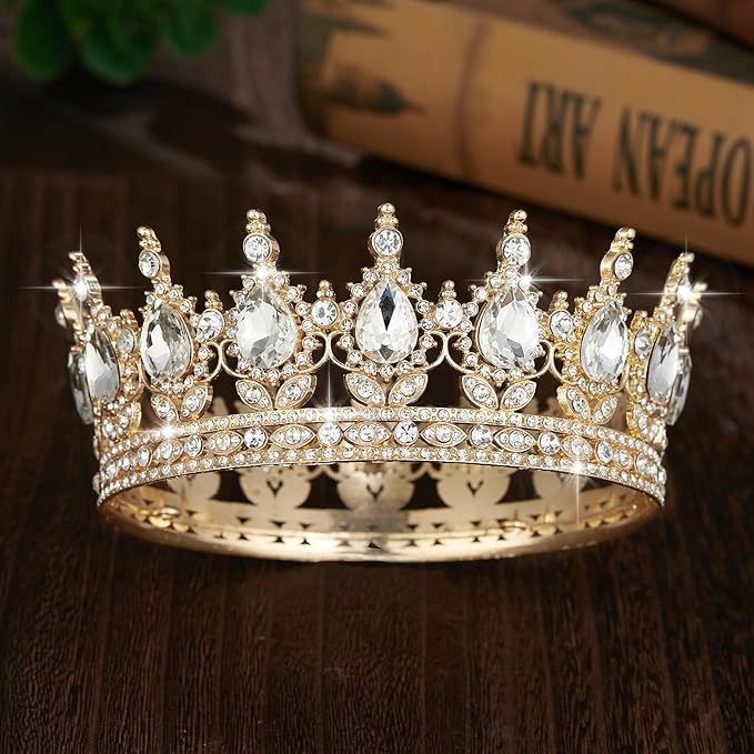 Queen Crown Rhinestone Wedding Crowns and Tiaras for Women Costume Party Hair Accessories Princess Birthday Crown Crystal Bridal Crown (Gold & White Crown)