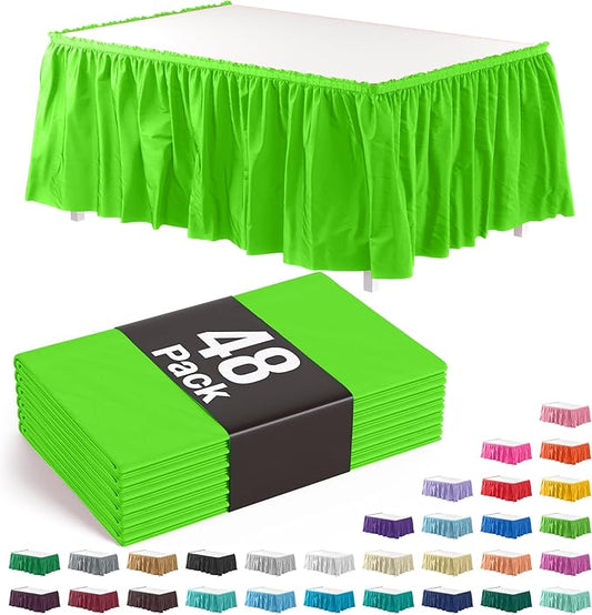 Exquisite Ruffle Table Skirt Lime Green 48 Pack 14 Ft Long Table Skirts for Rectangle Tables 6ft Plus or Round Tables Skirts with Adhesive Strip for Gender Reveal Decor & Happy Birthday Parties