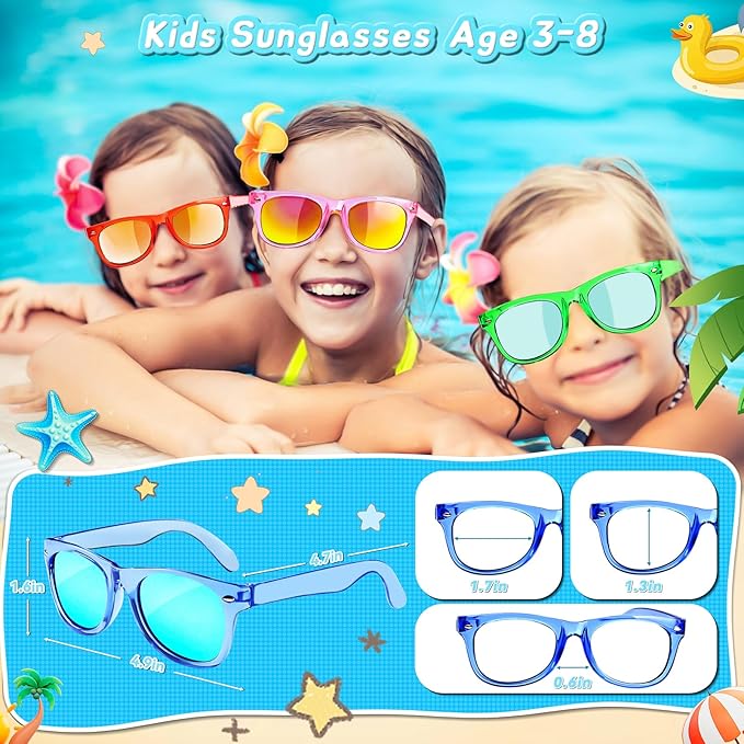 Kids Sunglasses Party Favors - Boys Girls Age 3-8 Birthday Goodie Bags Stuffers, Neon Sunglasses with UV 400 Protection for Kids Classroom Favors - 24 Packs