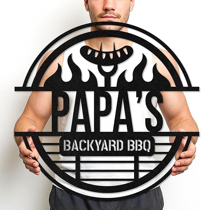 Custom BBQ Metal Sign Personalized Grill Name Wall Art for Outdoor Kitchen Patio Backyard Decor Fathers Gift for Dad Grandpa Husband Barbecue Smoker Area Sign, Grilling Lover Gifts 12