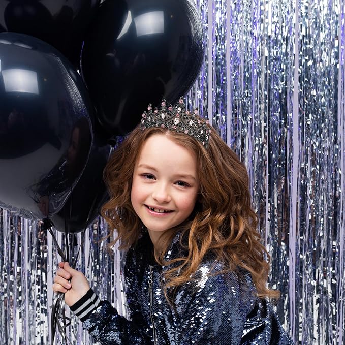 Velscrun Pink-Black Crystal Birthday Tiara Crowns for Women Girls Elegant Princess Crown with Combs Birthday Girl Headband Sash Happy Birth Party Decorations Birth Gift Hair Accessories