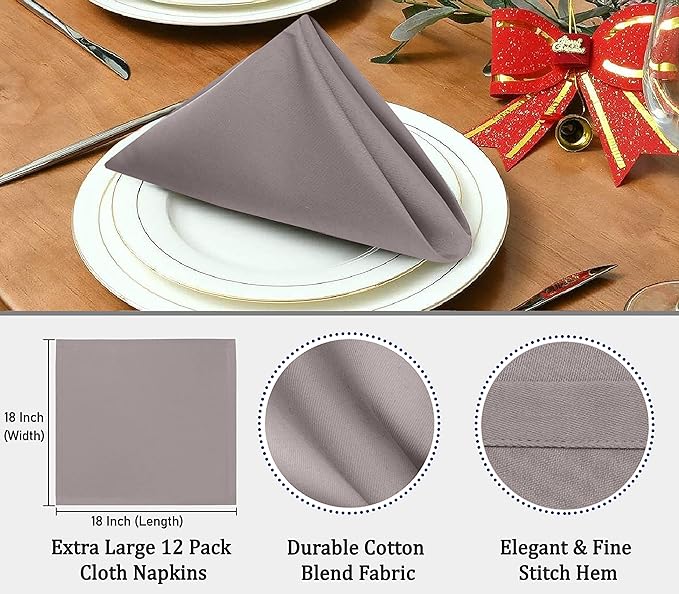 Ruvanti Cloth Napkins Set of 6, 18x18 Inches Napkins Cloth Washable, Soft, Durable, Absorbent, Cotton Blend. Table Dinner Napkins Cloth for Hotel, Lunch, Restaurant, Wedding Parties - Coffee Grey
