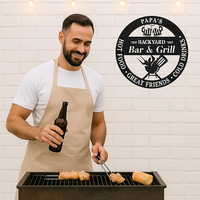 Custom BBQ Grill Metal Sign Personalized Name Wall Art for Outdoor Barbecue Patio Kitchen Backyard Decor Gift for Dad Husband Men Papa Grandpa Father Grilling Enthusiasts Family Lover Funny Gifts 14