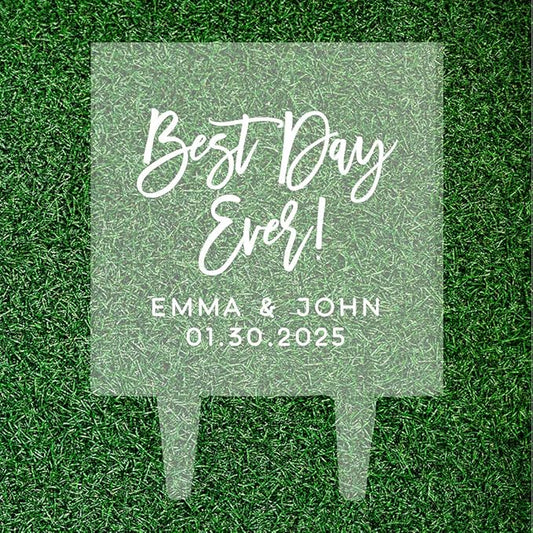 Andaz Press Best Day Ever Custom Name With Date Custom Wedding Cake Topper, Acrylic Square Personalized Couple Cake Topper