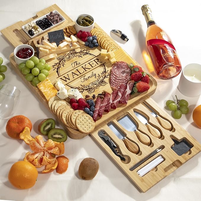 Personalized Charcuterie Board Gift Set with Ceramic Bowls, Bamboo Cheese Board, Wedding Gifts for Couples, Housewarming Gift, Birthday Gifts for Women and Men, Custom Engraved