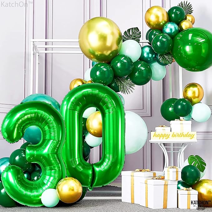KatchOn, Dark Green 30 Balloon Numbers - 40 Inch | Dark Green 30 Balloons, Dark Green 30th Birthday Balloons, 30th Birthday Decorations For Her | Number 30 anniversary decorations