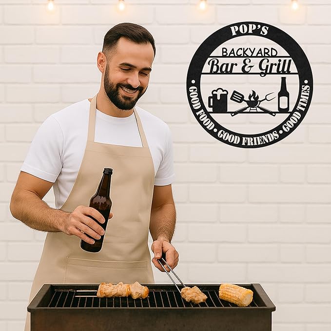 Custom BBQ Metal Sign Personalized Grill Name Wall Art for Outdoor Kitchen Patio Backyard Decor Fathers Gift for Dad Grandpa Husband Barbecue Smoker Area Sign, Grilling Lover Gifts 44