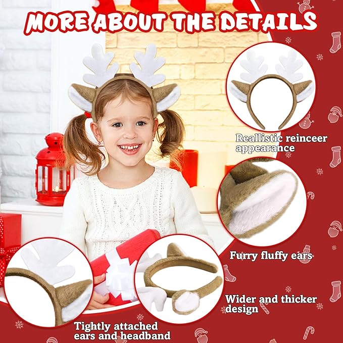 Reindeer Antlers Headband - Cute Deer Antlers for Xmas Party Favors