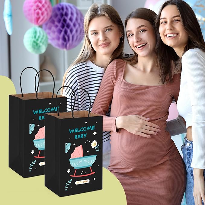 MESHA Black Gift Bags 5.25x3.75x8 Inch Small Kraft Paper Bags with Handles Bulk,100 Pack for Small Business,Wedding Party Favor