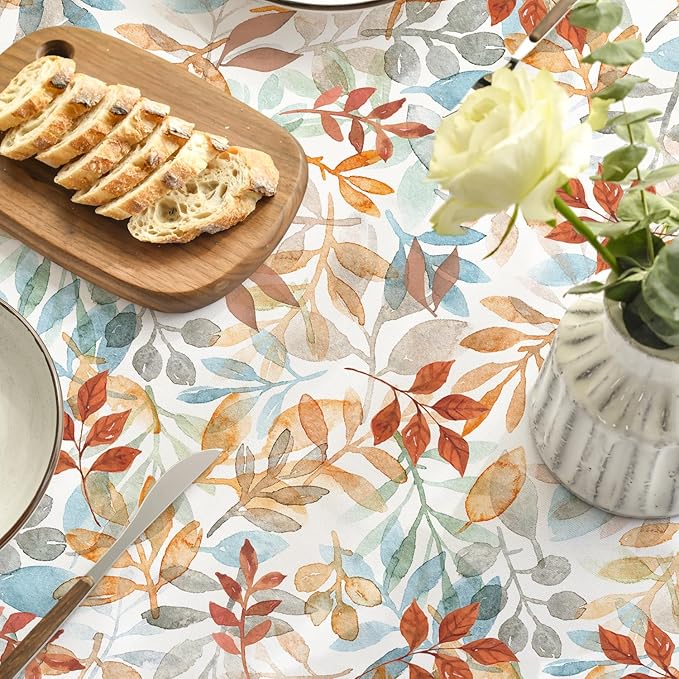 Horaldaily Fall Tablecloth 60×84 Inch Oval, Thanksgiving Autumn Harvest Orange Blue Watercolor Leaf Table Cover for Party Picnic Dinner Decor