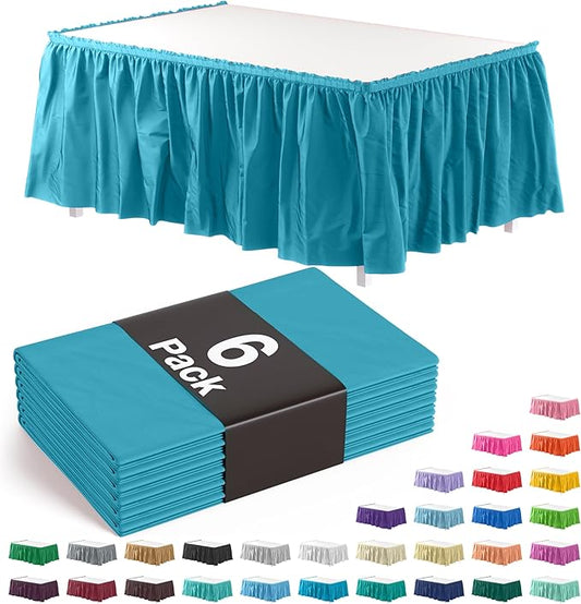 Exquisite Ruffle Table Skirt Turquoise 6 Pack 14 Ft Long for Rectangle 6ft Plus or Round Tables With Adhesive Strip for Gender Reveal Decor & Happy Birthday Parties