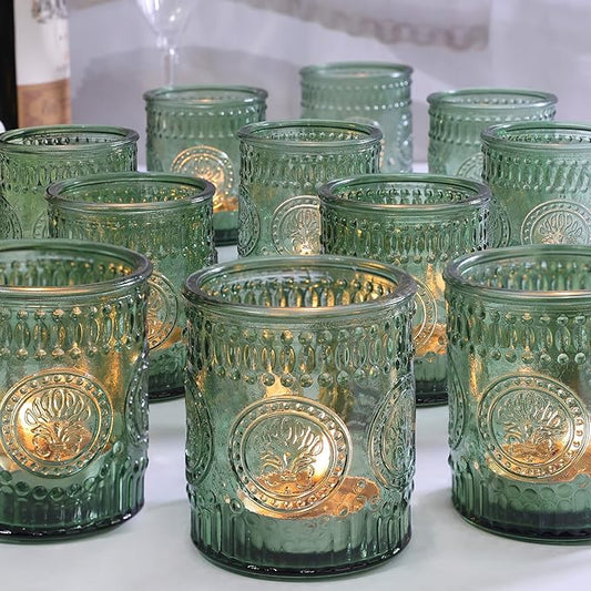 30pcs Votive Candle Holders for Christmas Decor, 2x2.5iInch Green Glass Tea Light Candle Holders for Winter Table, Green Votives for Wedding, Christmas, Party Decor & Gift-Giving