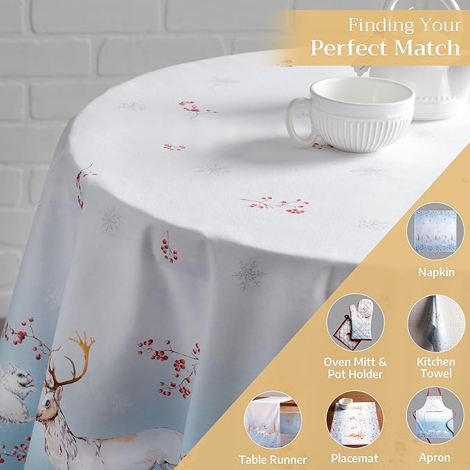 Maison d' Hermine Table Cloth Round Table 100% Cotton 63 Inches Fall Tablecloth Reusable Everyday Use for Thanksgiving Christmas Decorations Dining Farmhouse Party (Fairy Tale Forest)