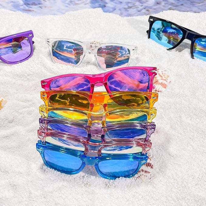 12/24 Pack Wholesale Retro Neon Colors Party Favor Supplies Unisex Sunglasses Bulk for Adults Teens, UV400 Protection