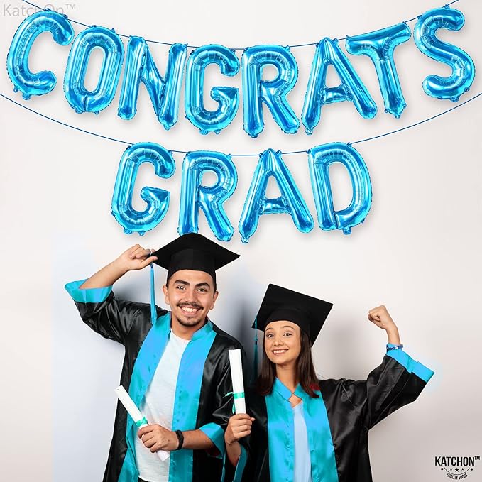 KatchOn, Large Blue Congrats Grad Balloons - 16 Inch | Congrats Grad Balloon Banner For Graduation Decorations 2025 | Foil Balloon Banner For 2025 Graduation Party Decorations
