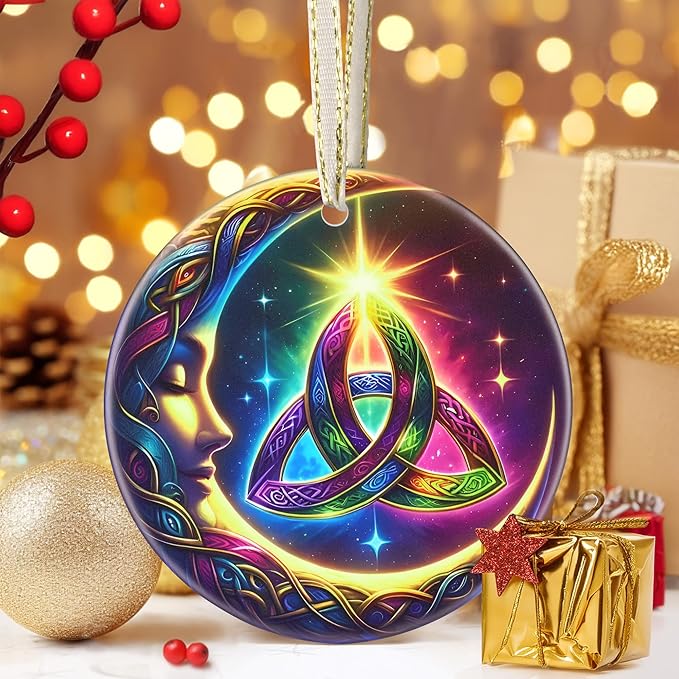 Moon & Celtic 3.5 Inch Ceramic Christmas Hanging Ornament - Tree Decoration, Gift Exchange Present
