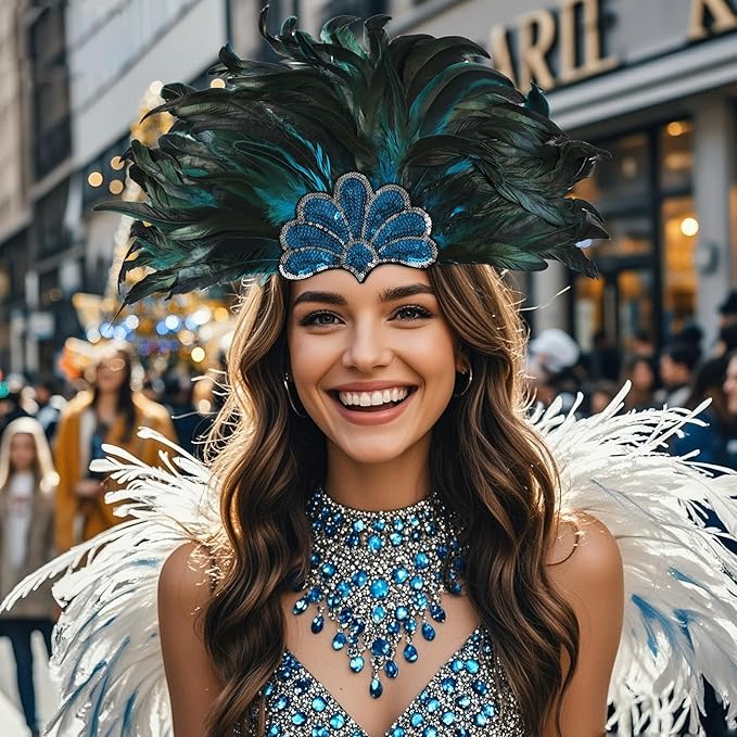 Women's Carnival Feather Headpieces Sequin Headdress for Wedding Masquerade Party Cosplay Feather Headbands