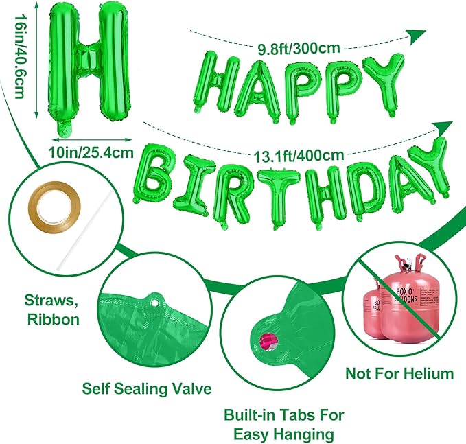 LIOZEOKUN Happy Birthday Balloon Letters 16 inch Mylar Foil Birthday Balloons Banner Sign for Birthday Party Decorations Supplies (Green)
