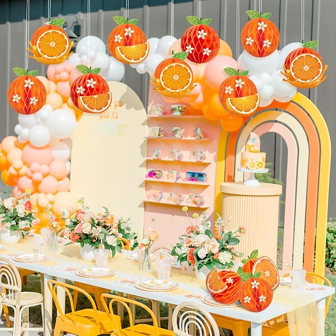 12 Pcs Orange Honeycomb Balls, Orange Birthday Party Supplies, Honeycomb Decorations, Table Centerpieces for Little Cuties, Birthday, Baby Shower