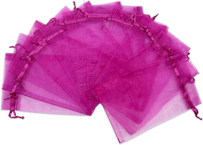 TheDisplayGuys 100-Pack 3x4 Hot Pink Sheer Organza Gift Bags with Drawstring, Jewelry Candy Treat Wedding Party Favors Mesh Pouch