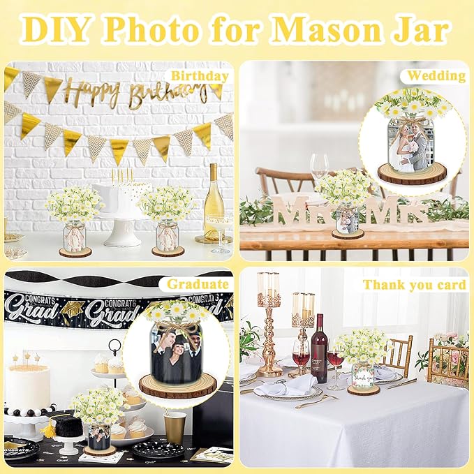 Set 6 Mason Jar Table Centerpiece - Wedding Centerpieces for Tables, Mason Jar Flower Centerpiece Vases Decor- Boho Farmhouse Rustic for Engagement, Bridal Shower, Wedding, Versatile Decor (Chamomile)