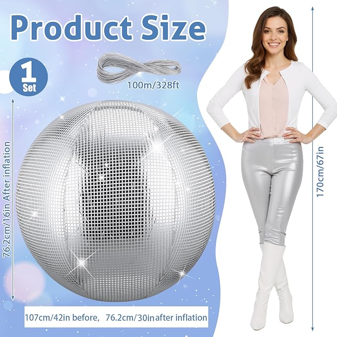 HyDren 1 Set Inflatable Disco Ball with Cover Foldable Hanging Mirror Disco Ornaments for Christmas Wedding Birthday Baby Shower Bachelorette Party Indoor Outdoor (2.5 Feet)