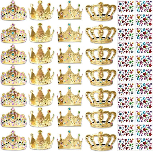 50 Pcs Foam Crowns Kids Princess Tiaras Crowns Bulk with 2 Styles DIY Diamond Sticker Making Kits for Kids Birthday Party Supplies