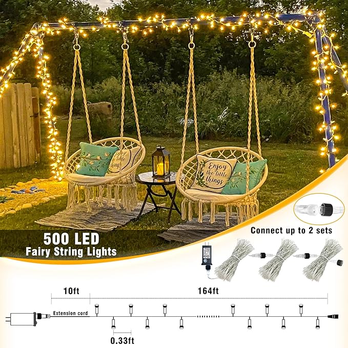 165FT 500 LED Christmas Lights Outdoor Indoor, Connectable Warm White Christmas Lights 8 Modes Clear Wire Waterproof Plug in Twinkle Fairy String Light for Classroom Wedding Tree Bedroom Decorations