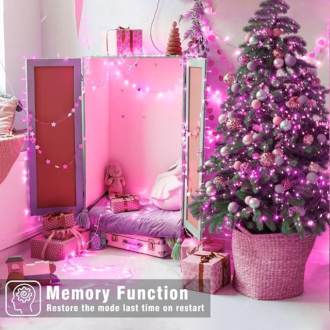 100FT 300 LED Christmas Lights Outdoor, Plug in Christmas String Lights Indoor, Waterproof & 8 Modes & Timer Function, Connectable Fairy Twinkle Light for Home Wedding Tree Party Decor, Pink