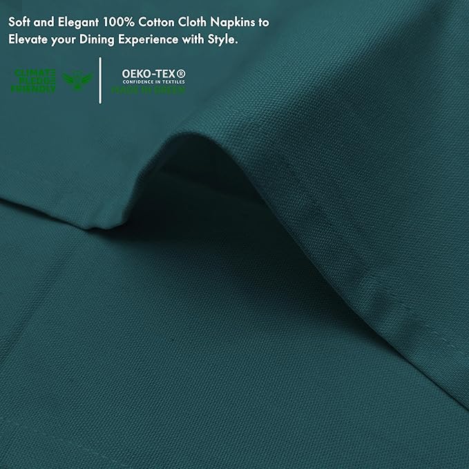 Ruvanti Premium Cloth Napkins Set of 12, 18x18 Inches, 100% Cotton, Washable, Soft & Absorbent, Perfect for Wedding, Christmas, Thanksgiving Dinners - Deep Teal