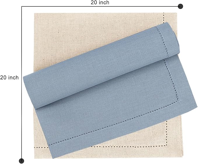 Ruvanti Premium Linen Napkins Set of 12-20x20 Inch, Classic Hemstitch, Mitered Corner Cloth Napkins - Soft, Elegant Dinner Napkins Cloth Washable for Weddings, Parties, Everyday Use - Multi Color