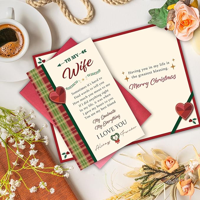 Romantic Christmas Card for Wife, Heartfelt Holiday Card Gift Ideal from Husband, Merry Christmas To My Wife
