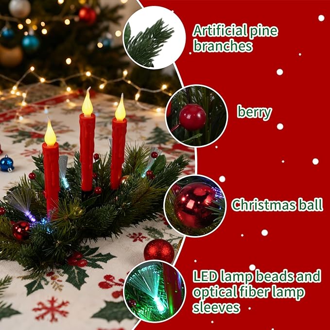 Aokudoni Christmas Decorations: Christmas Table Centerpieces with Artificial Pine Branches Berries Candles Indoor Xmas Decorations for Dining Tables Fireplace Mantel