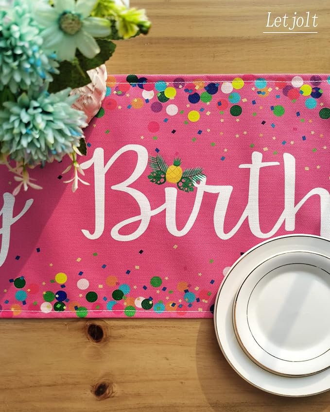 Letjolt Happy Birthday Table Runner 72 Inches Birthday Centerpieces for Tables Birth Day Party Sign Polka Dots Table Decoration, Pink
