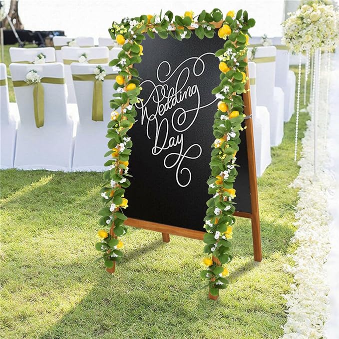 U'Artlines 2Pcs Total 11 Ft Artificial Lemon Garland Spring Summer Faux Fruit Vine Garlands with Greenery for Door Wall Mantle Wedding Party Table Decorations