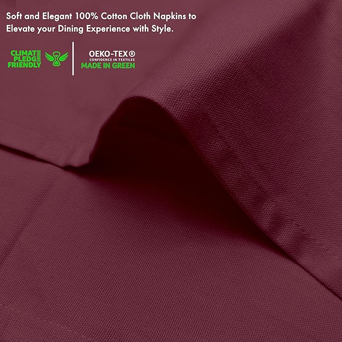 Ruvanti Premium Cloth Napkins Set of 6, 18x18 Inches, 100% Cotton, Washable, Soft & Absorbent, Perfect for Wedding, Christmas, ‎Thanksgiving Dinners - Burgundy