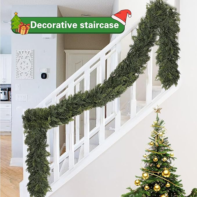 6FT Real Touch Norfolk Pine Garland, Faux Cedar Garland Realistic for Outdoor Indoor Christmas Holiday Winter Decoration（6FT D）
