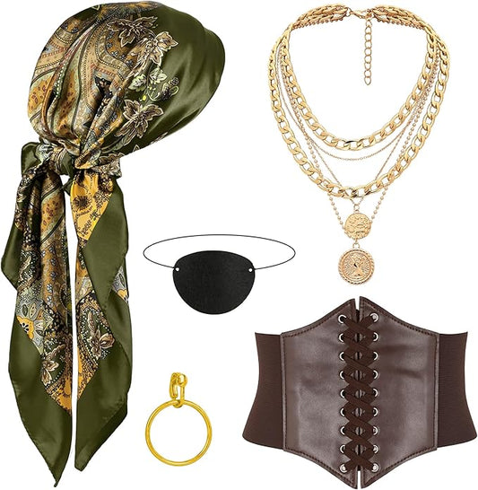 CICOCI Men Pirate Costume Accessories Set for Women Pirate Hat Head Scarf Corset Belt Dress Accessories