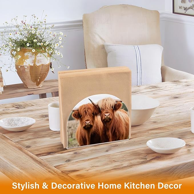 Napkin Holder, Highland Cows Napkin Holder for Table Standing Napkin Holders for Table, Kitchen & Dining Room Decor