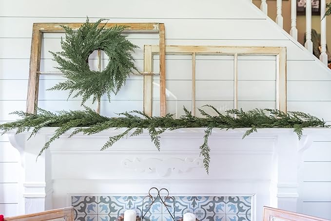 6ft Real Touch Cedar Garland Artificial Realistic 6 ft, Faux Cedar Garland Realistic, Realistic Christmas Garland for Mantle, Stairs, Table, Fireplace Real Touch Garlands Fireplace