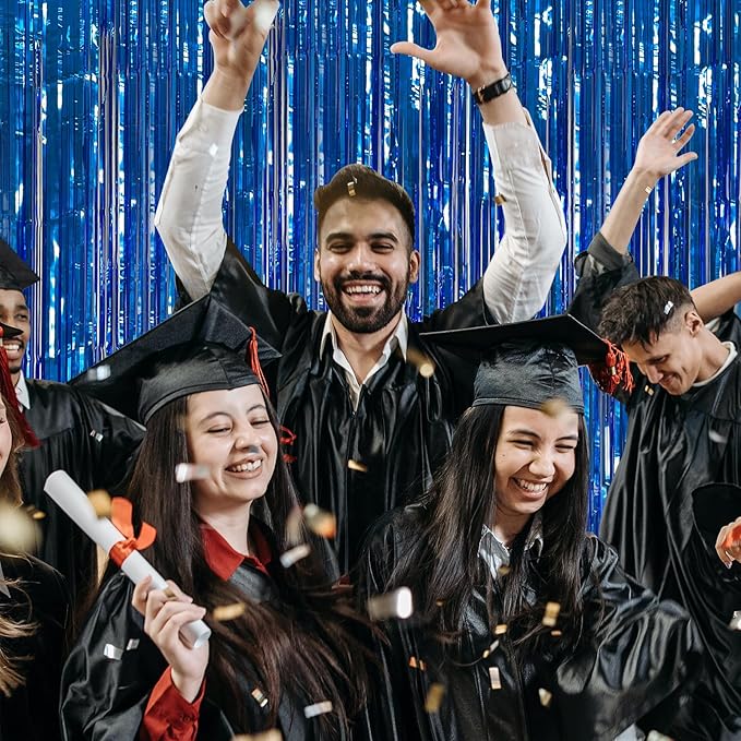 10 Pack Foil Curtain Backdrop Blue Metallic Tinsel Foil Fringe Curtains Photo Booth Props for Birthday Wedding Engagement Baby Shower Bachelorette Christmas Holiday Celebration Party Decorations