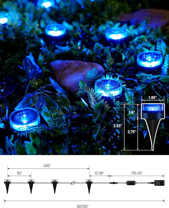 VCOKEN Outdoor Ground Lights, 50FT with Smart 15 LED RGBWW Christmas Pathway Lights with App Control, DIY Scene Modes IP65 Waterproof Walkway Light for Yard, Walkway Driveway Garden Decor